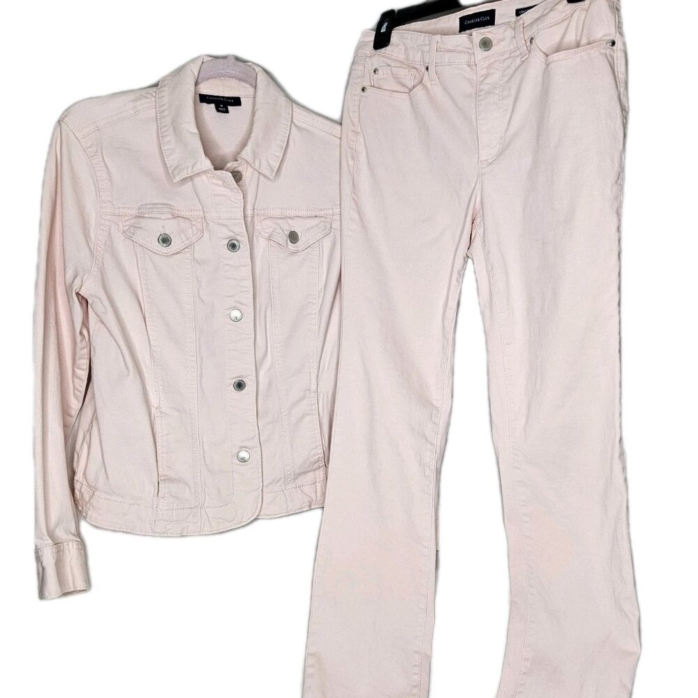 Charter Club Soft Denim Jacket & Pant Set, Misty Pink, Size 6 Jacket & Size M